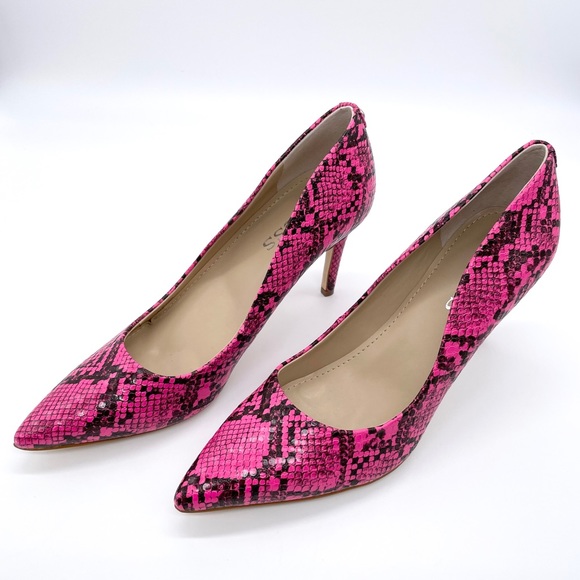 Guess Heels Pink Sexy Snake Embossesd Bennie Pumps - Picture 4 of 11